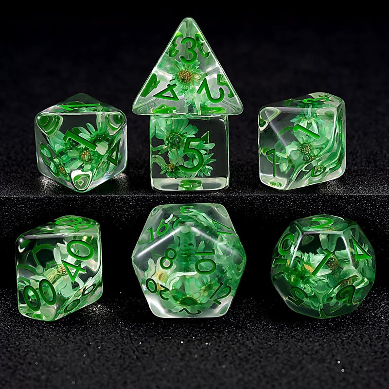 weyano DND Resin Flower Dice Set, D&D Polyhedral Dice for Dungeons and Dragons RPG, MTG Role Playing Games D and D Dice 7pc D20 D12 D10 D8 D6 D4 - Image 5
